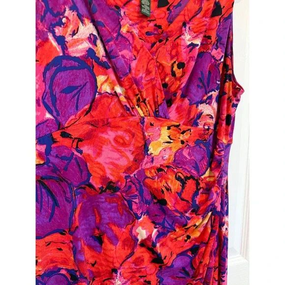Lauren Ralph Lauren Dress Floral Sleeveless Petite 14P Purple Red Orange - Picture 2 of 4